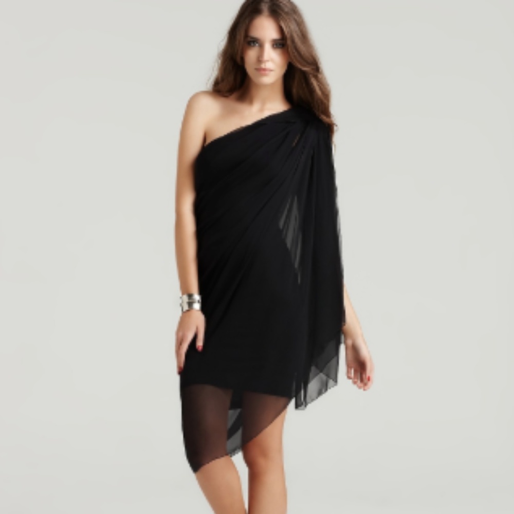 Alice and Olivia One shoulder chiffon drape dress